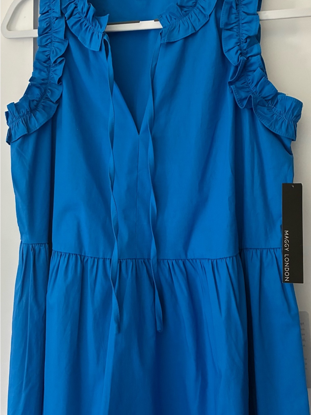 Maggy London Vivid Blue Ruffle-Trim Tie-Front Dress